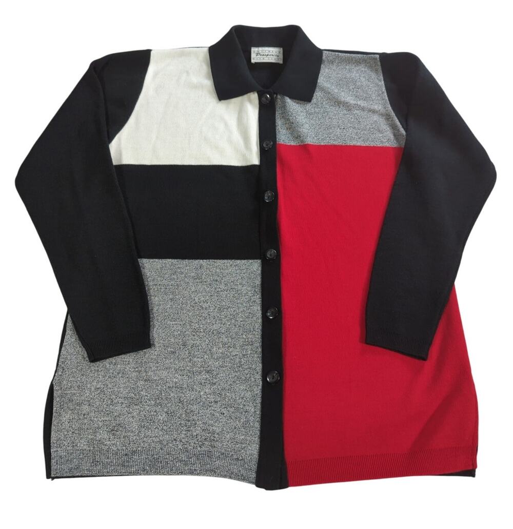 Y2K Prosperity Womens L Colorblock Button Cardigan Sweater Collared